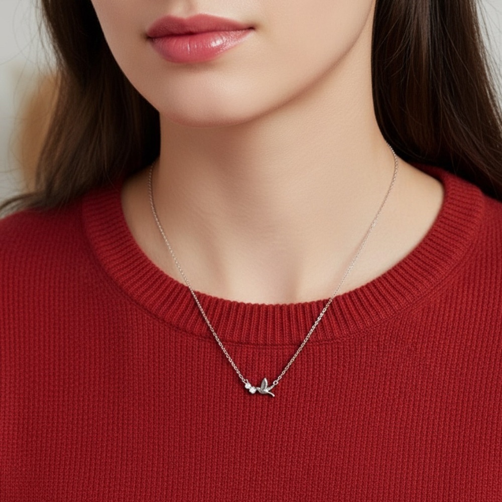 Bird of Peace Dove and CZ silver plated necklace. New.